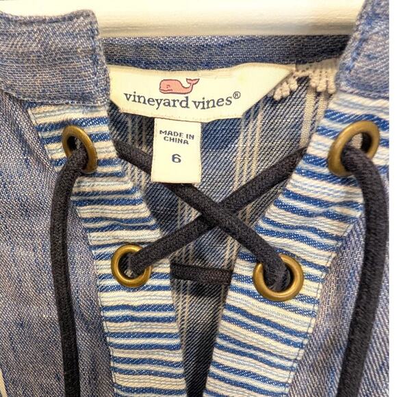 Vineyard Vines Linen Dress Costal Beach Pool Vacation Preppy Chic Style - Size 6 - Picture 7 of 8